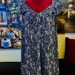 LOFT- Black Floral Flutter Sleeve Blouse